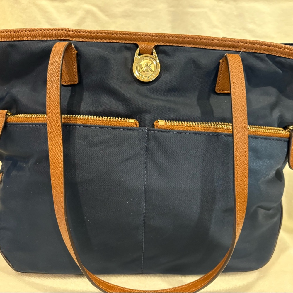 Michael Kors Blue and Brown Shoulder Bag